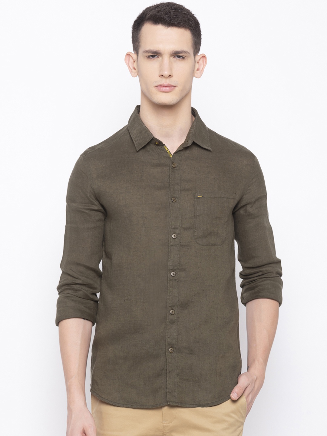 

SPYKAR Men Olive Brown Slim Fit Solid Casual Shirt