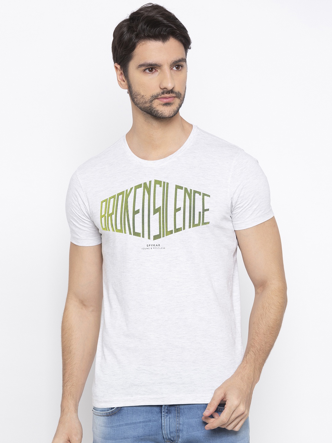 

SPYKAR Men Grey Printed Round Neck T-shirt