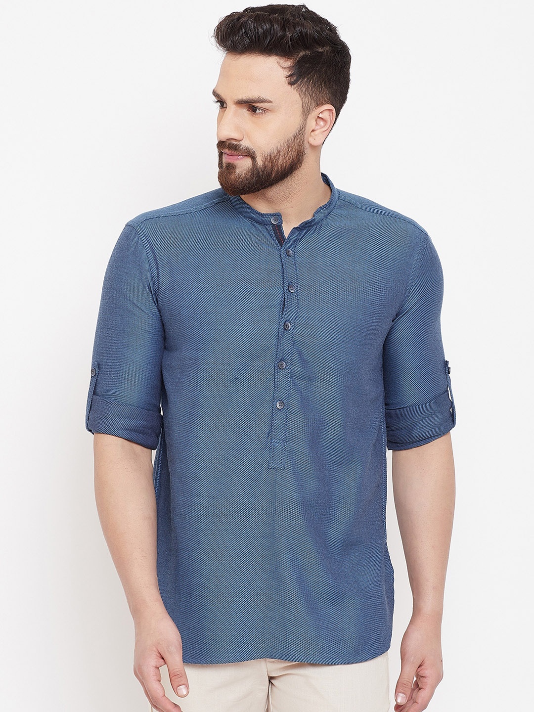 

even Men Blue Woven Design Straight Kurta