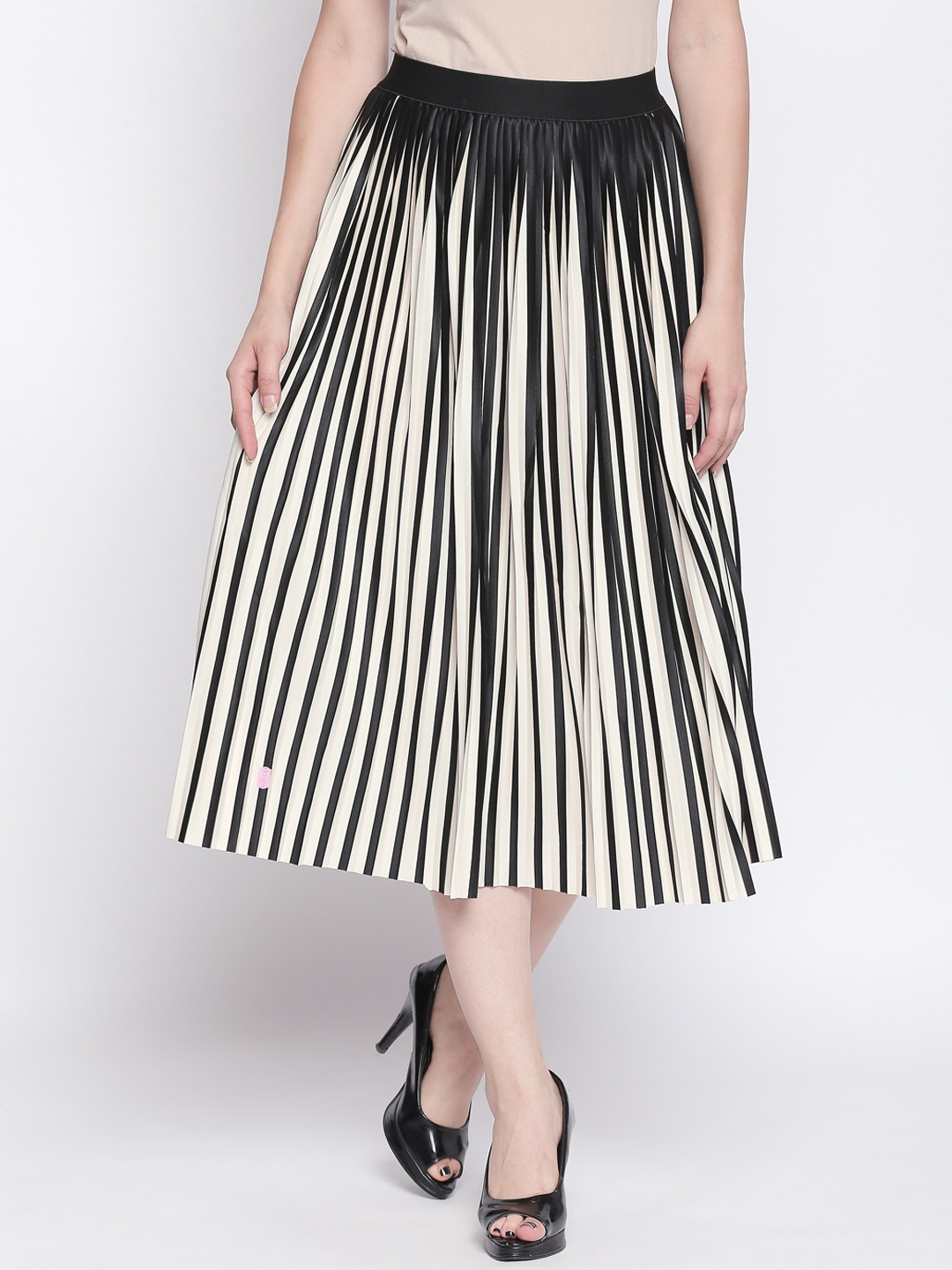 

Forever Glam by Pantaloons Women Black & White Striped Flared Midi Skirt