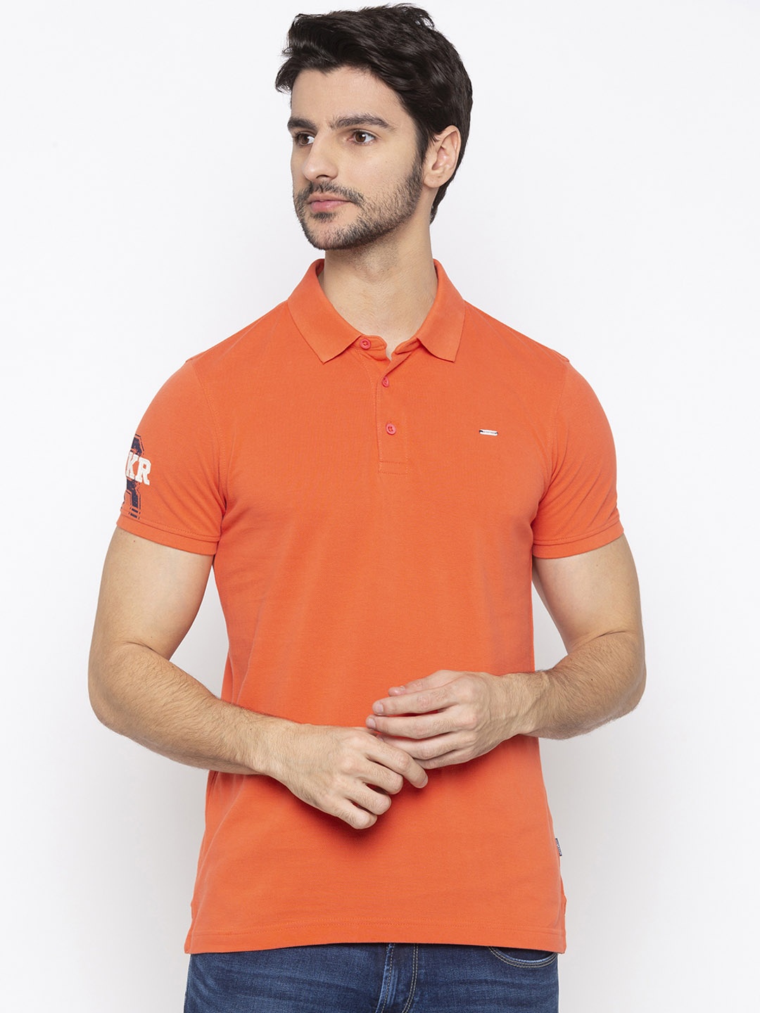 

SPYKAR Men Orange Solid Polo Collar T-shirt