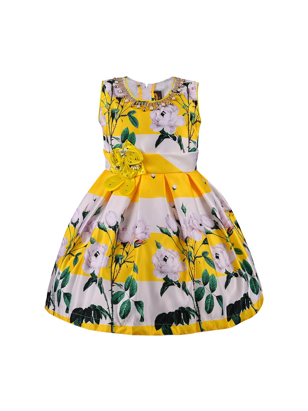 

Wish Karo Girls Yellow Embellished Fit and Flare Dress