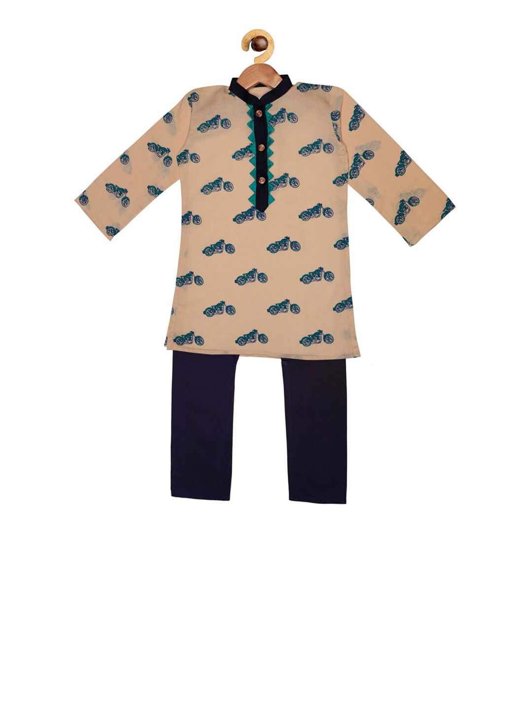 

SOULFULLY INDIAN Boys Beige & Blue Printed Kurta with Pyjamas