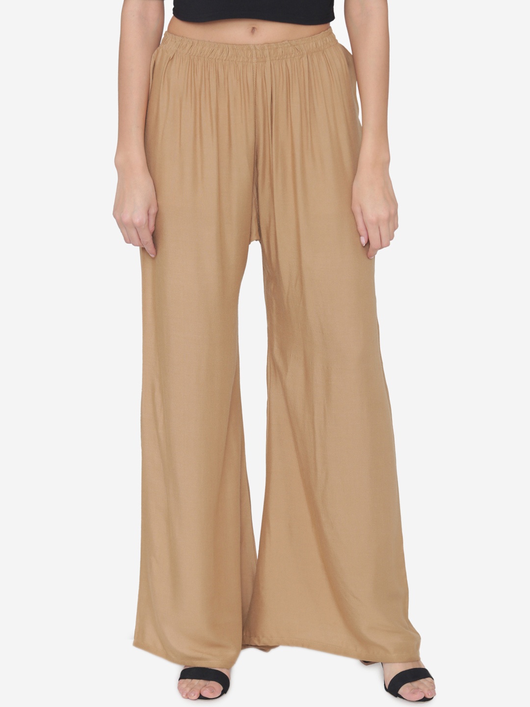 

N-Gal Women Beige Solid Wide Leg Palazzos