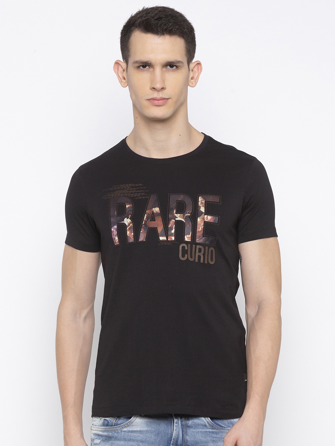 

SPYKAR Men Black Printed Round Neck T-shirt