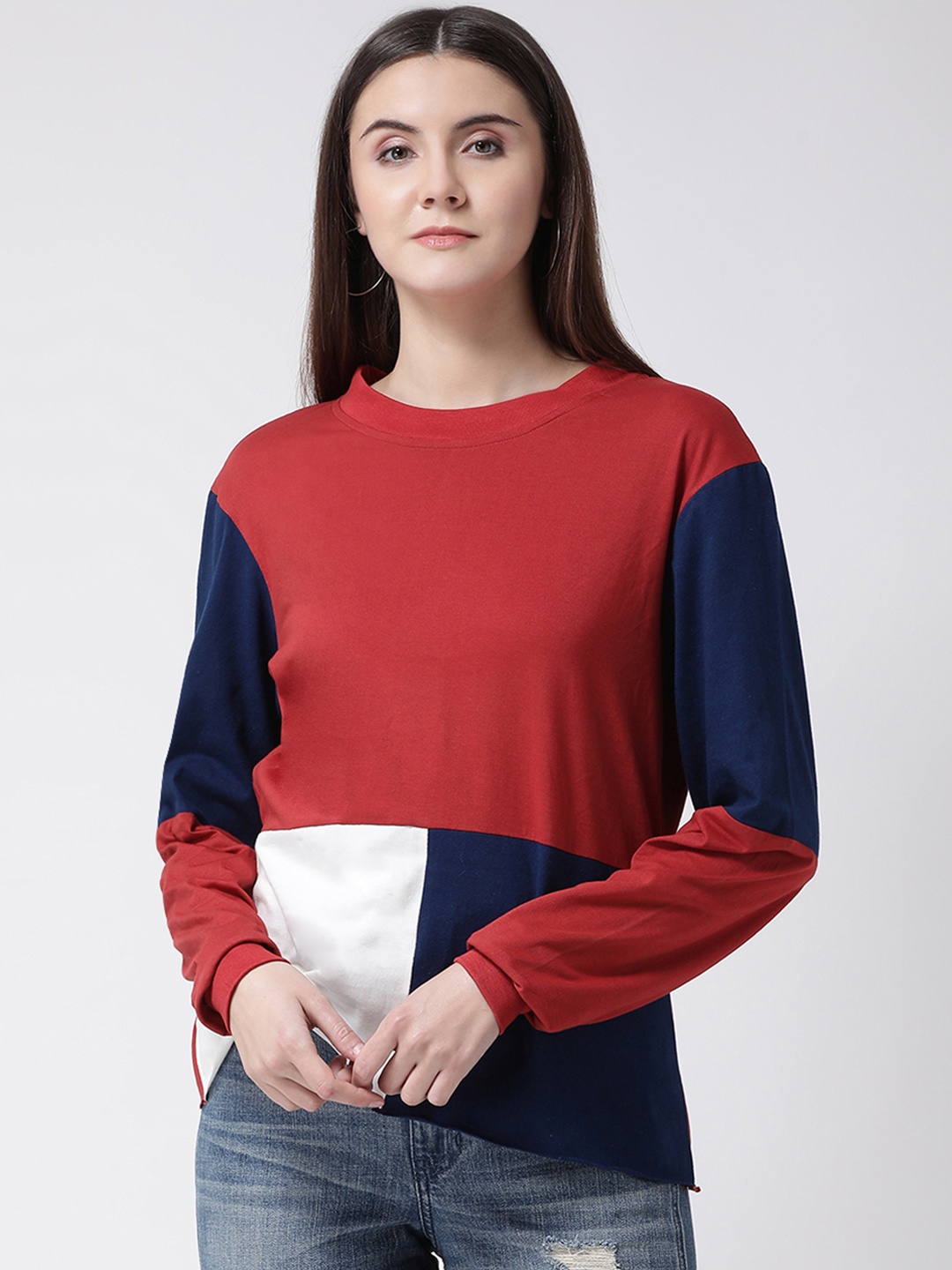 

Aayna Women Red Colourblocked Pure Cotton Top
