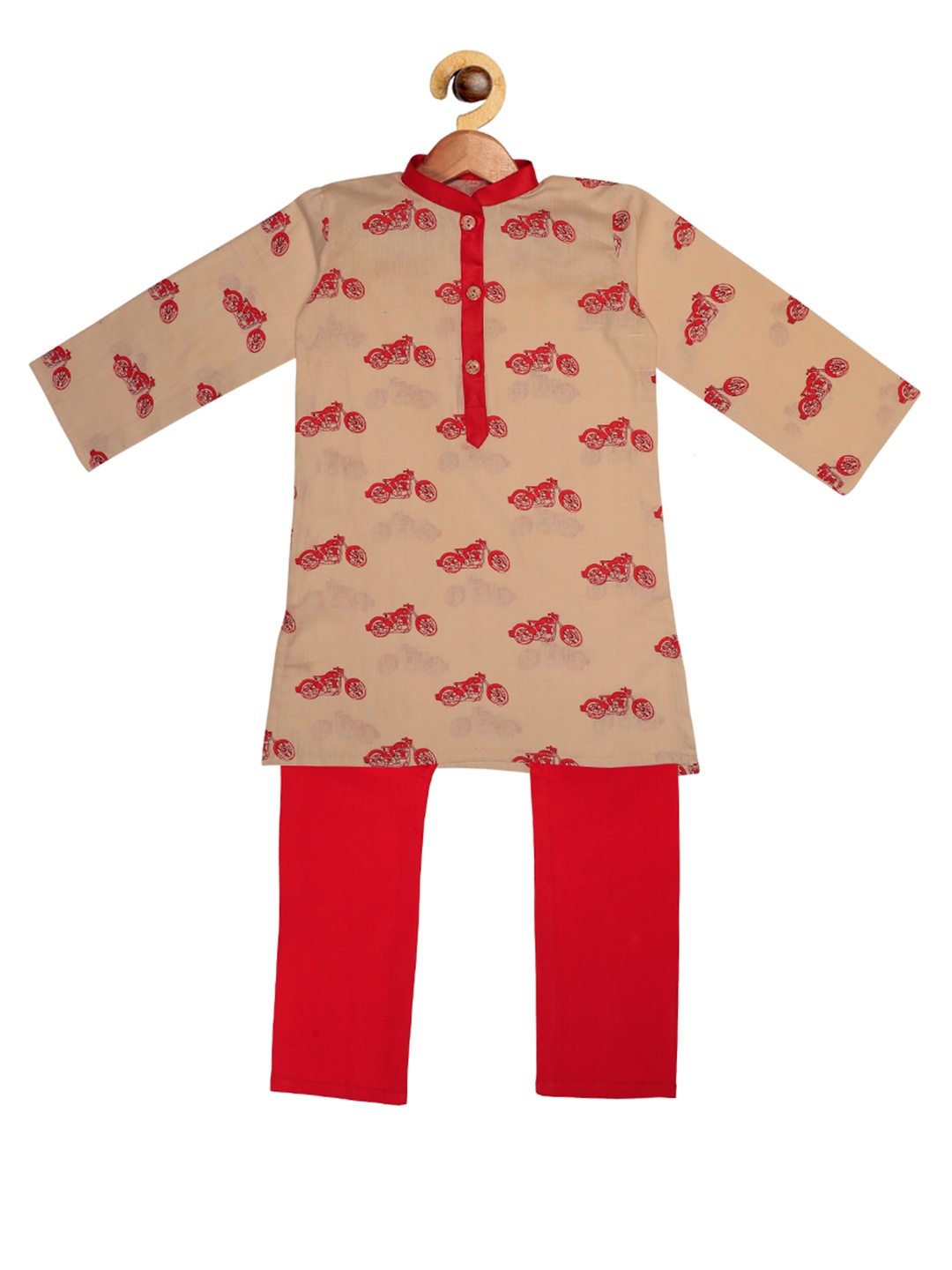 

SOULFULLY INDIAN Boys Beige & Red Printed Kurta with Pyjamas
