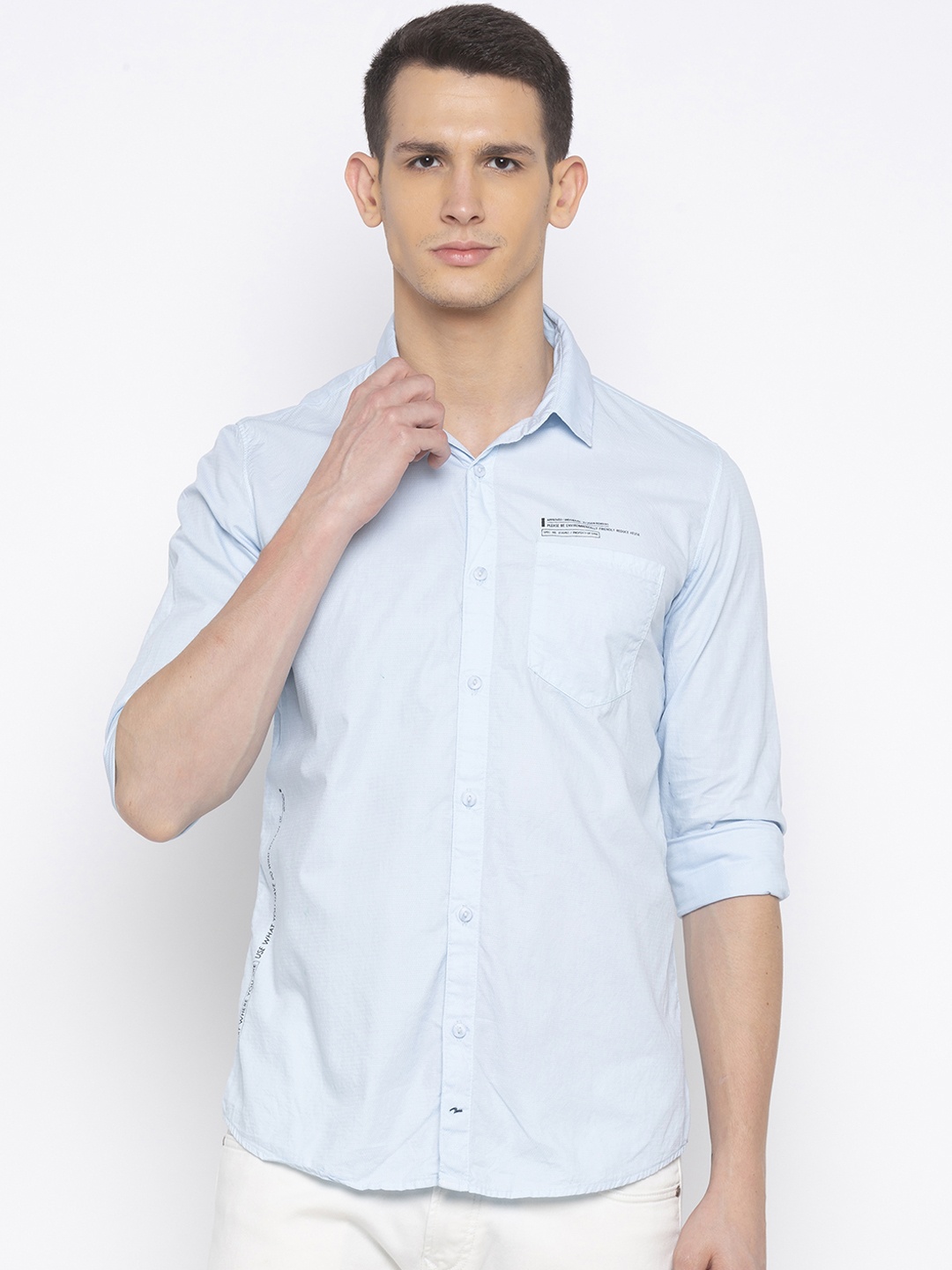 

SPYKAR Men Blue Slim Fit Self Design Casual Shirt