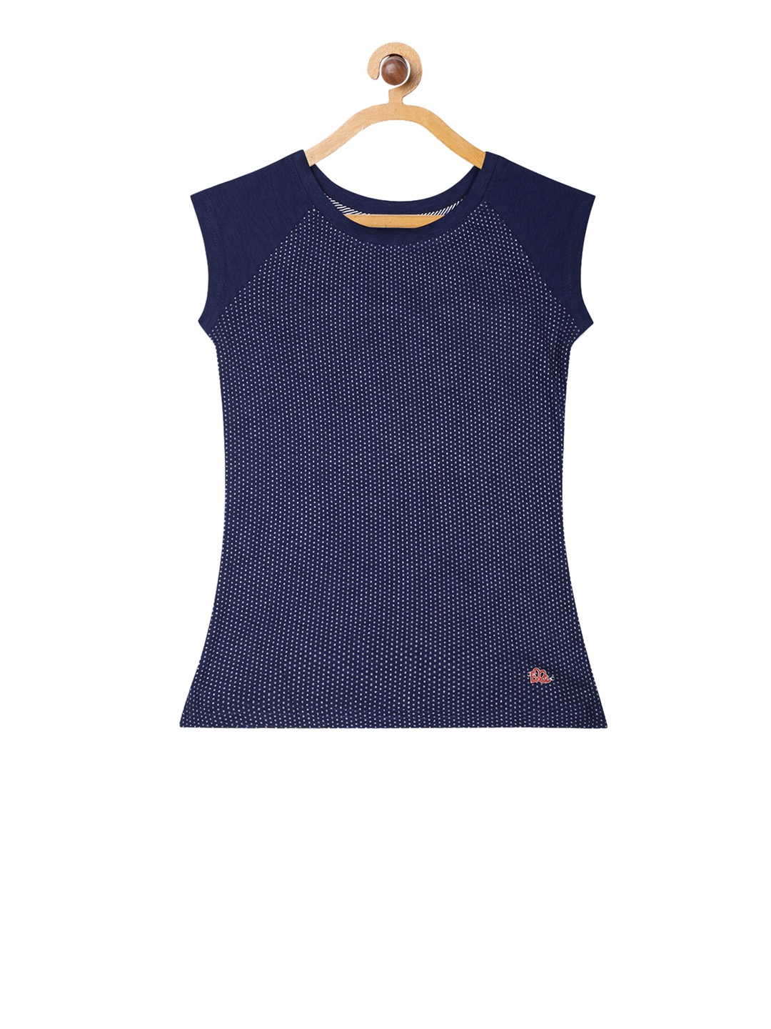 ELLE Girls Navy Blue & White Printed Round Neck T-shirt