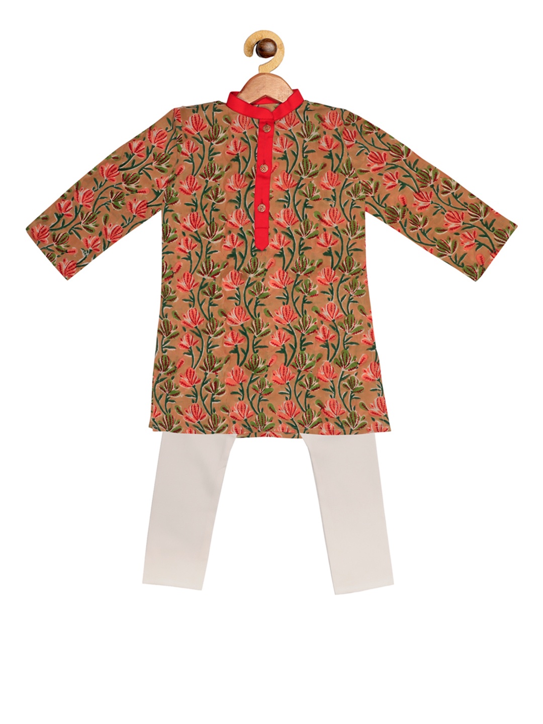 

SOULFULLY INDIAN Boys Beige & White Printed Kurta with Pyjamas