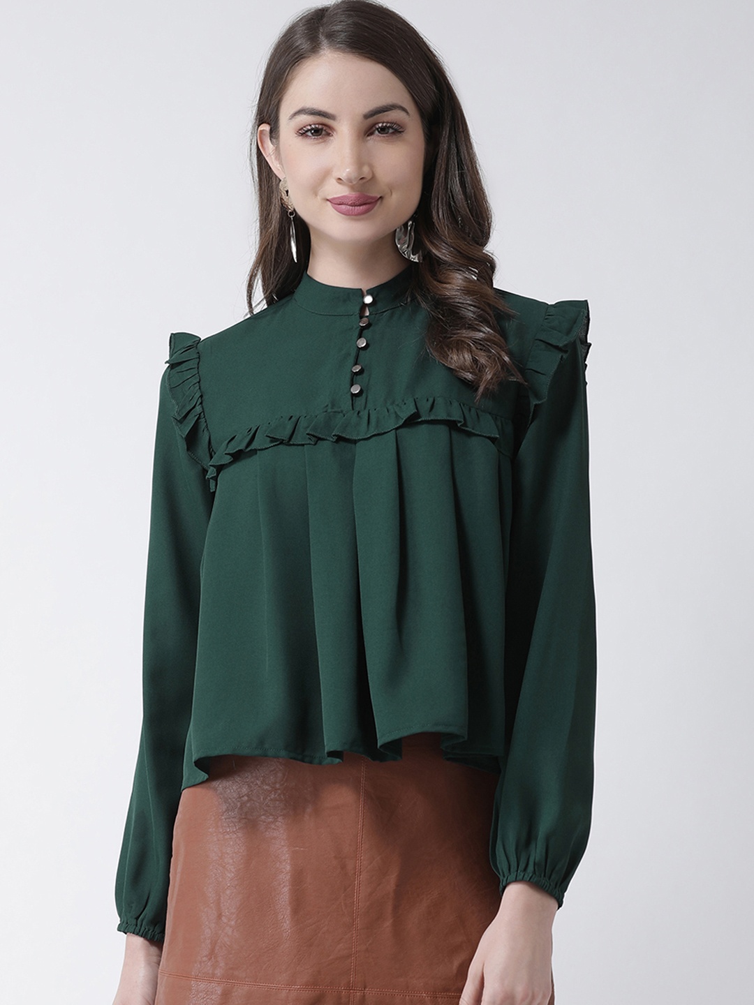 

KASSUALLY Women Green Solid A-Line Top