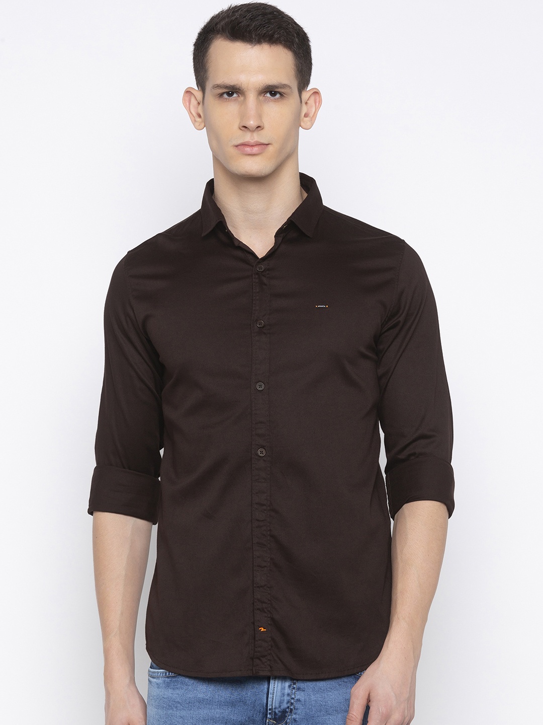 

SPYKAR Men Coffee Brown Slim Fit Solid Casual Shirt