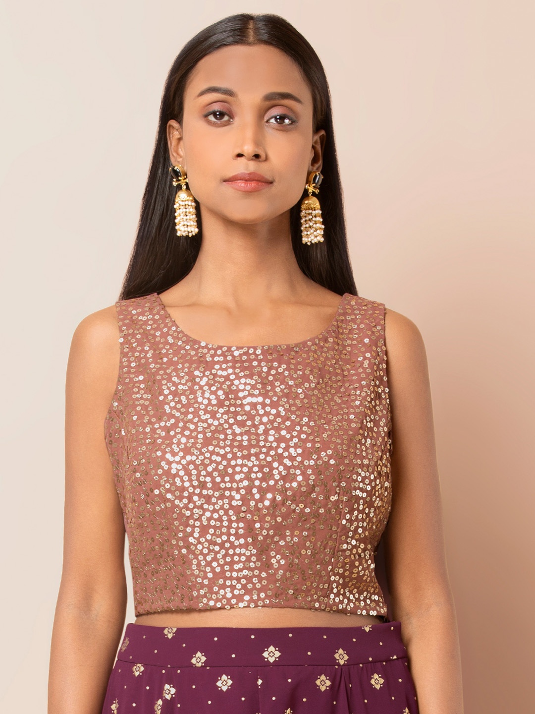

INDYA Women Pink Sequin Shimmer Crop Top