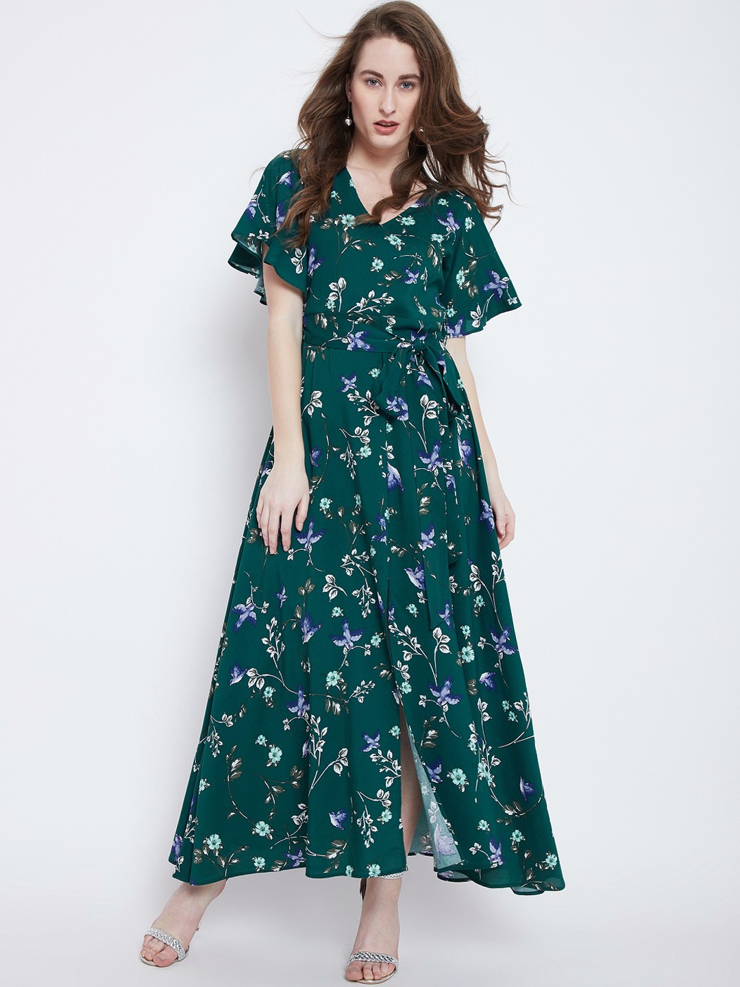 Berrylush Green Floral Print Maxi Dress