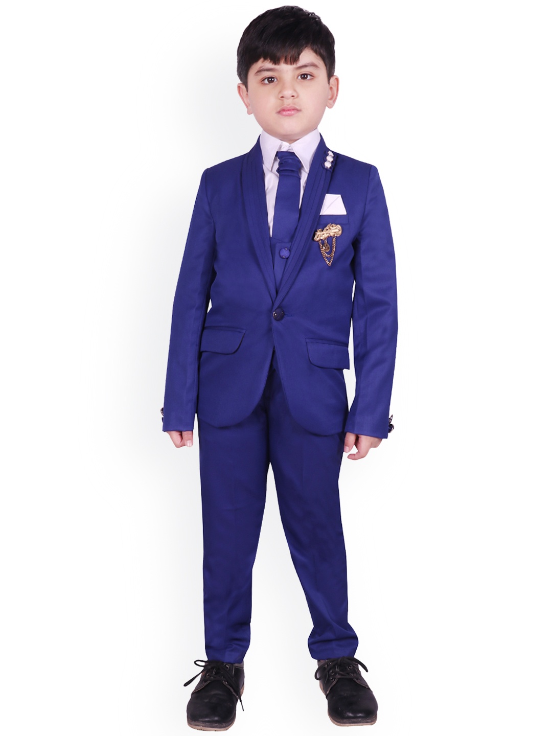 

SG YUVRAJ Boys Blue & White Solid Tuxedo Party Suit