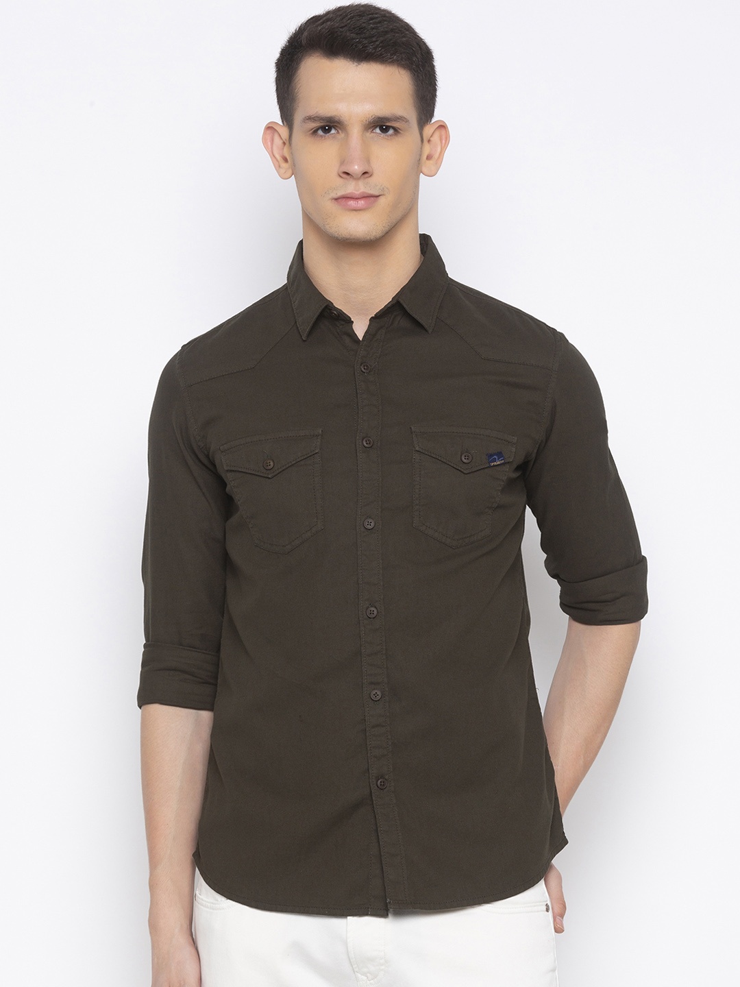 

SPYKAR Men Olive Green Slim Fit Solid Casual Shirt