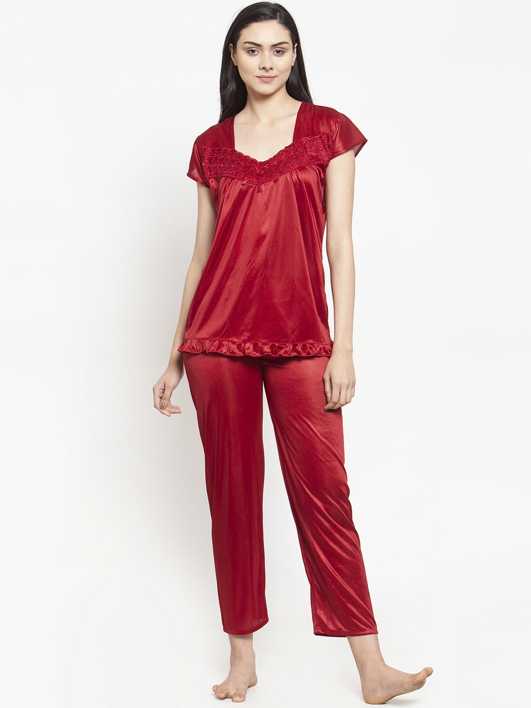 

Secret Wish Women Maroon Solid Night Suit NS-E196-796