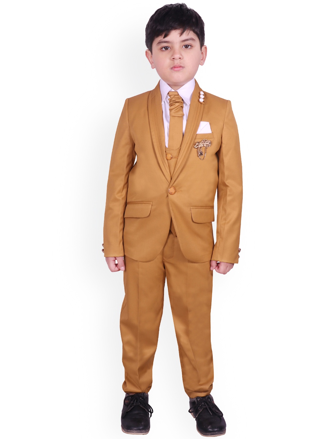 

SG YUVRAJ Boys Brown & White Solid Tuxedo Party Suit