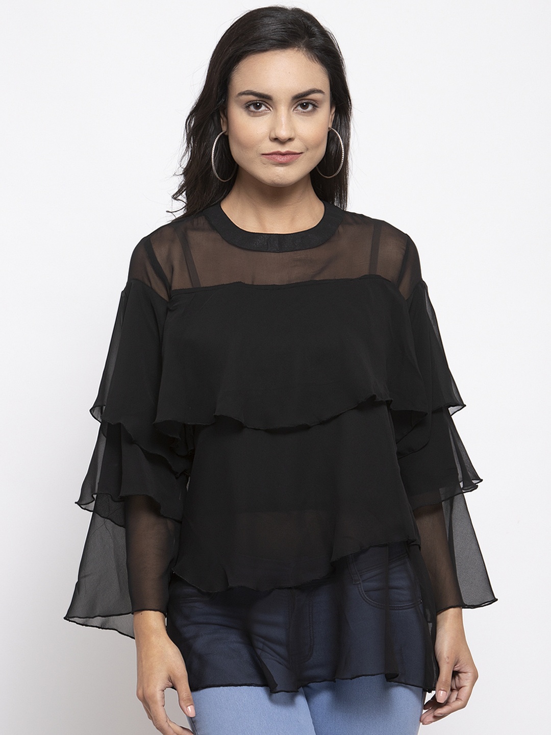 

Jompers Women Black Solid Tiered Top