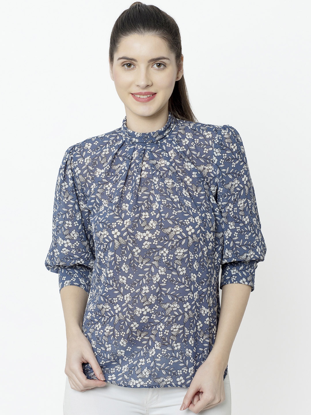 

SQew Women Blue Floral Print Top