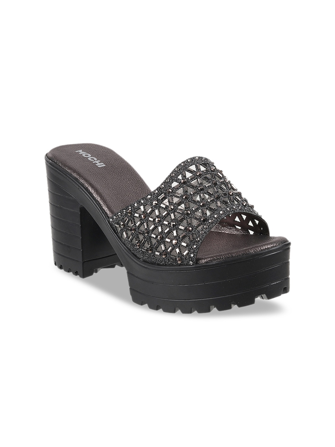 

Mochi Women Gunmetal-Toned Embellished Heels, Metallic