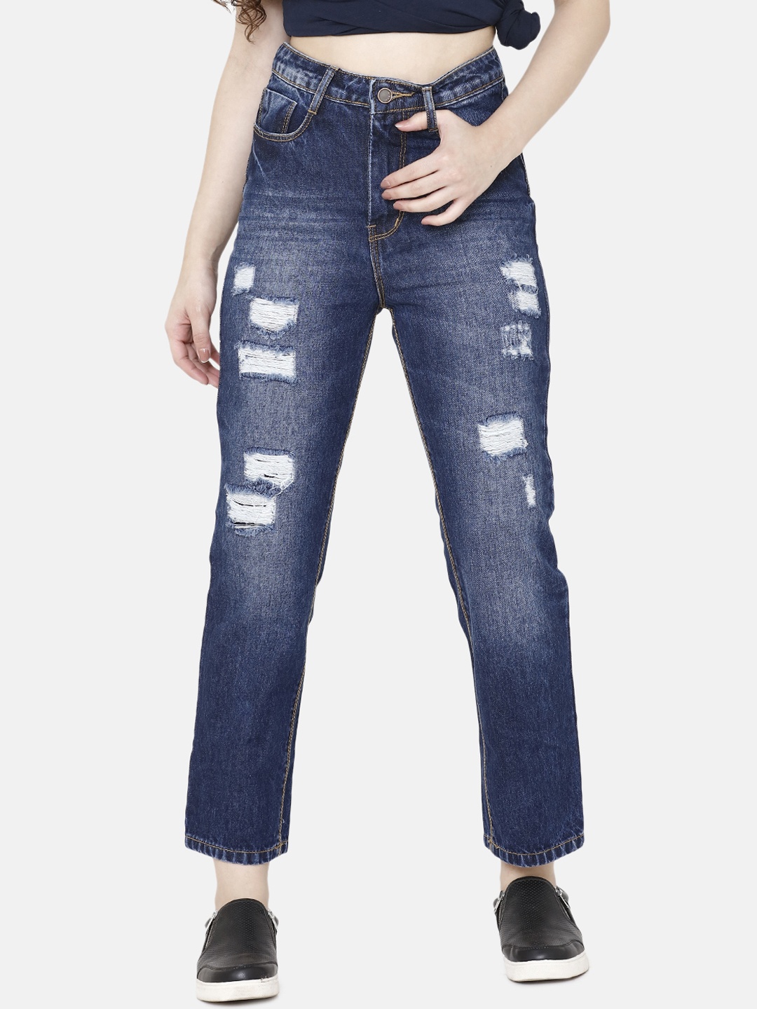 

ZHEIA Women Blue Skinny Fit High-Rise Highly Distressed Jeans