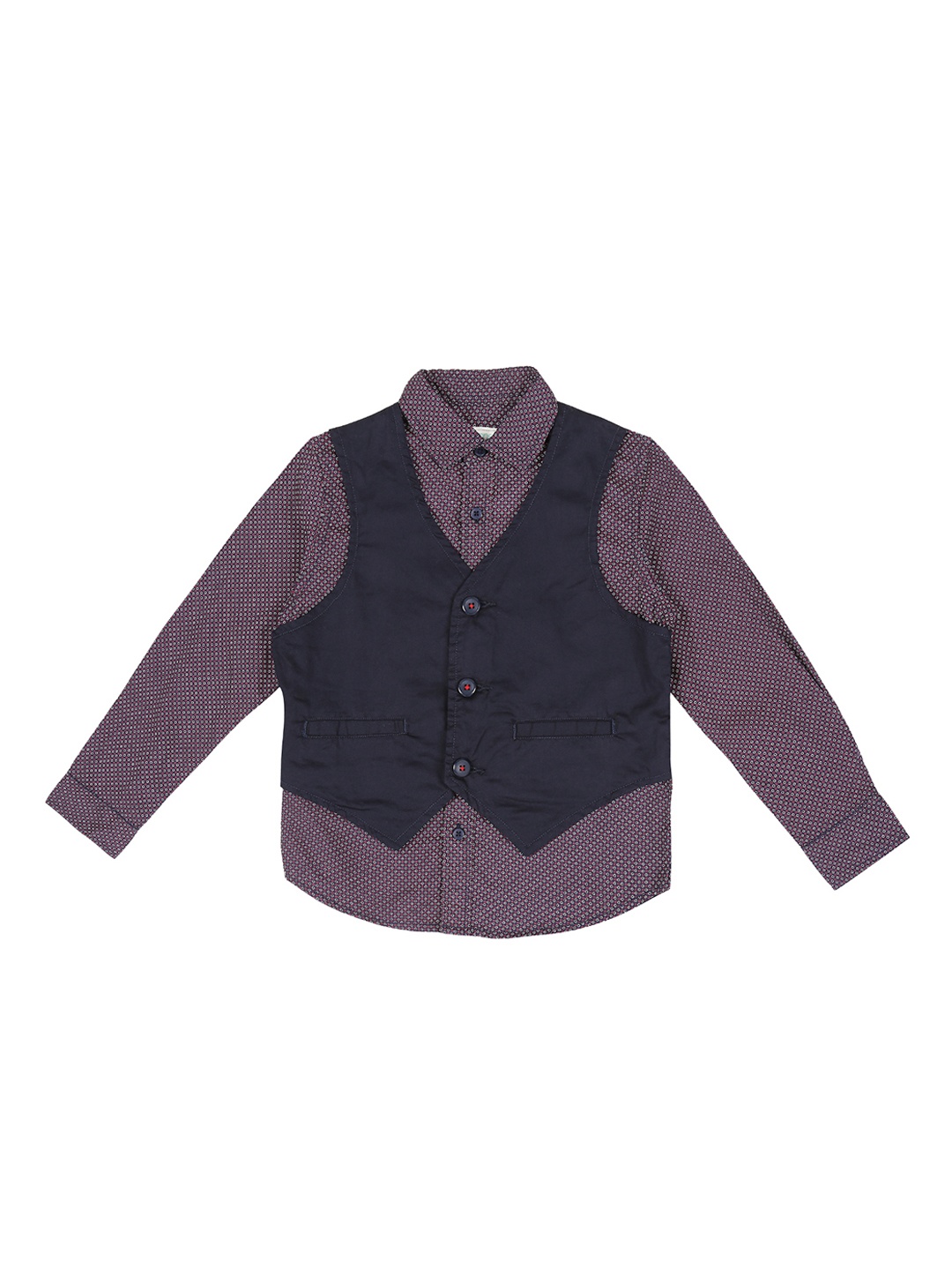 

Pantaloons Junior Boys Navy Blue & Maroon Regular Fit Printed Party Shirt
