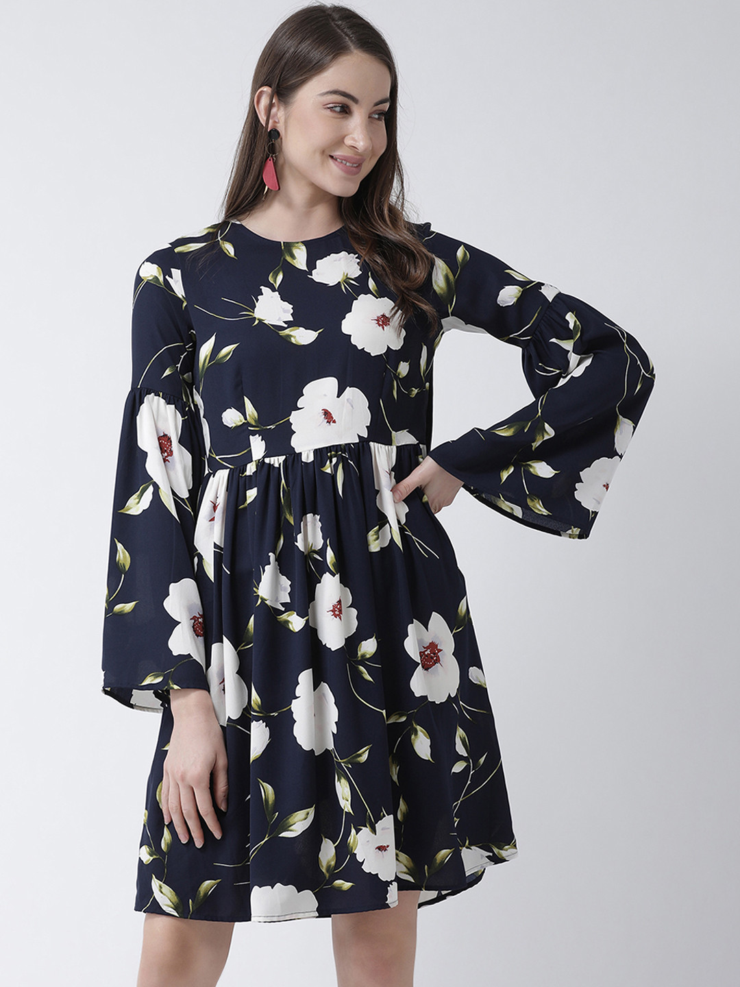 

KASSUALLY Women Navy Blue Printed A-Line Dress
