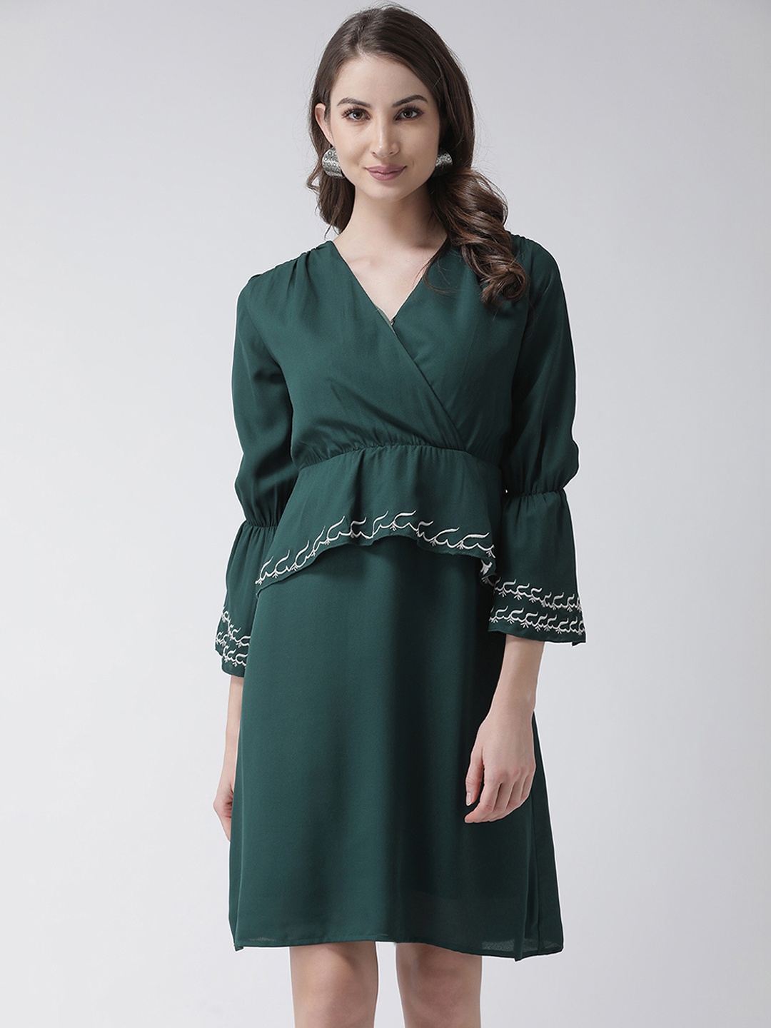 KASSUALLY Women Green Printed Peplum Dress