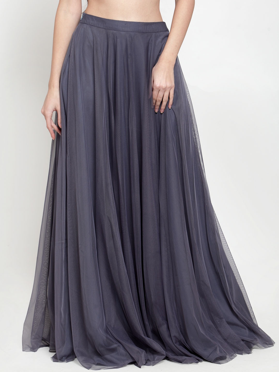 

Just Wow Grey Net Flared Maxi Partywear Skirt
