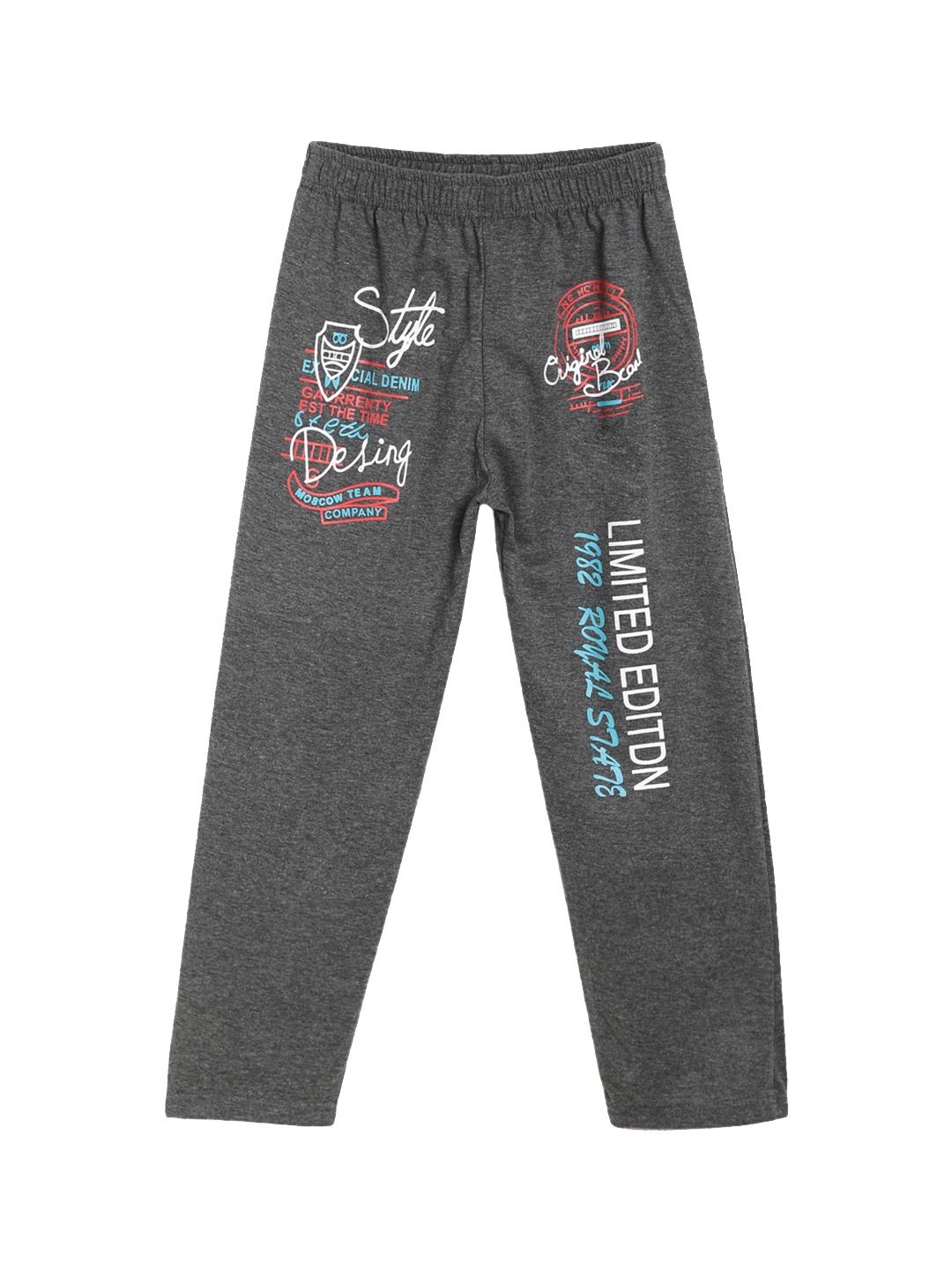 SWEET ANGEL Boys Charcoal Grey Printed Straight-Fit Track Pants