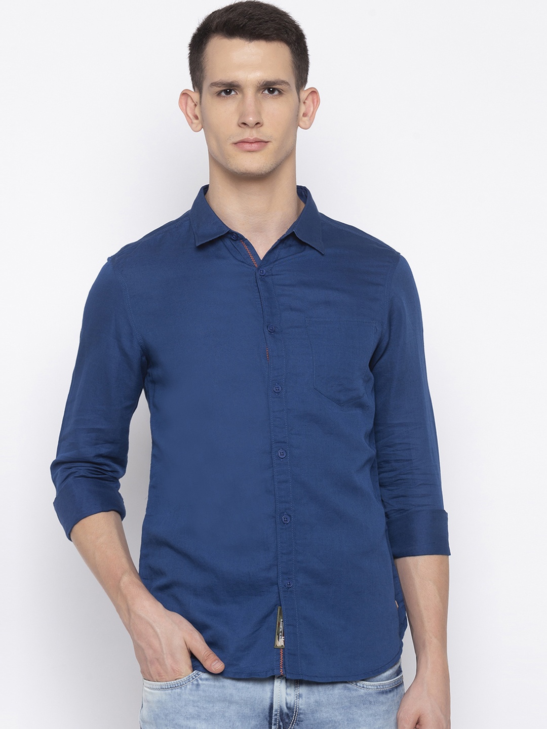 

SPYKAR Men Navy Blue Slim Fit Solid Casual Shirt