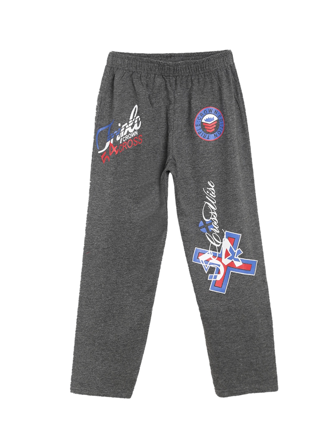 

SWEET ANGEL Boys Charcoal Grey Printed Straight-Fit Track Pants