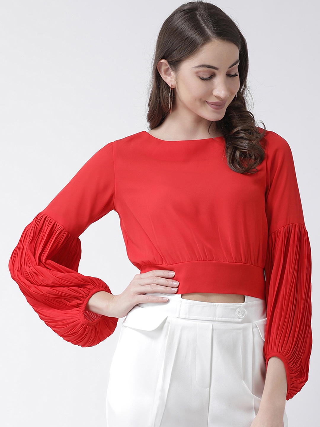 

KASSUALLY Women Red Solid Blouson Top