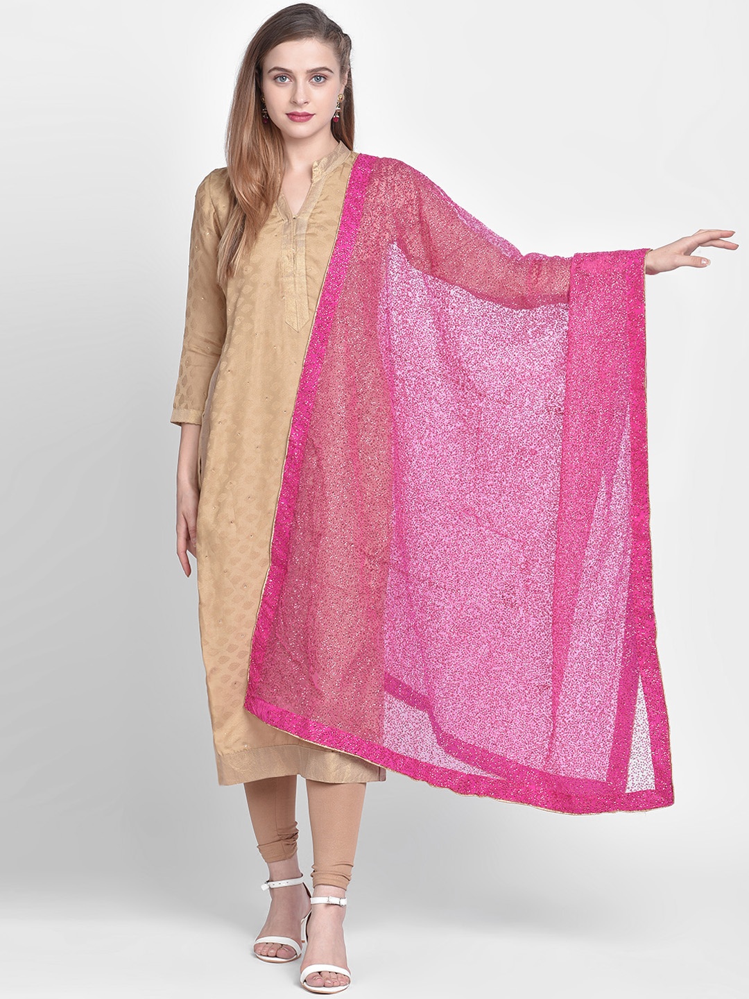 

Dupatta Bazaar Women Pink Sequinned Dupatta
