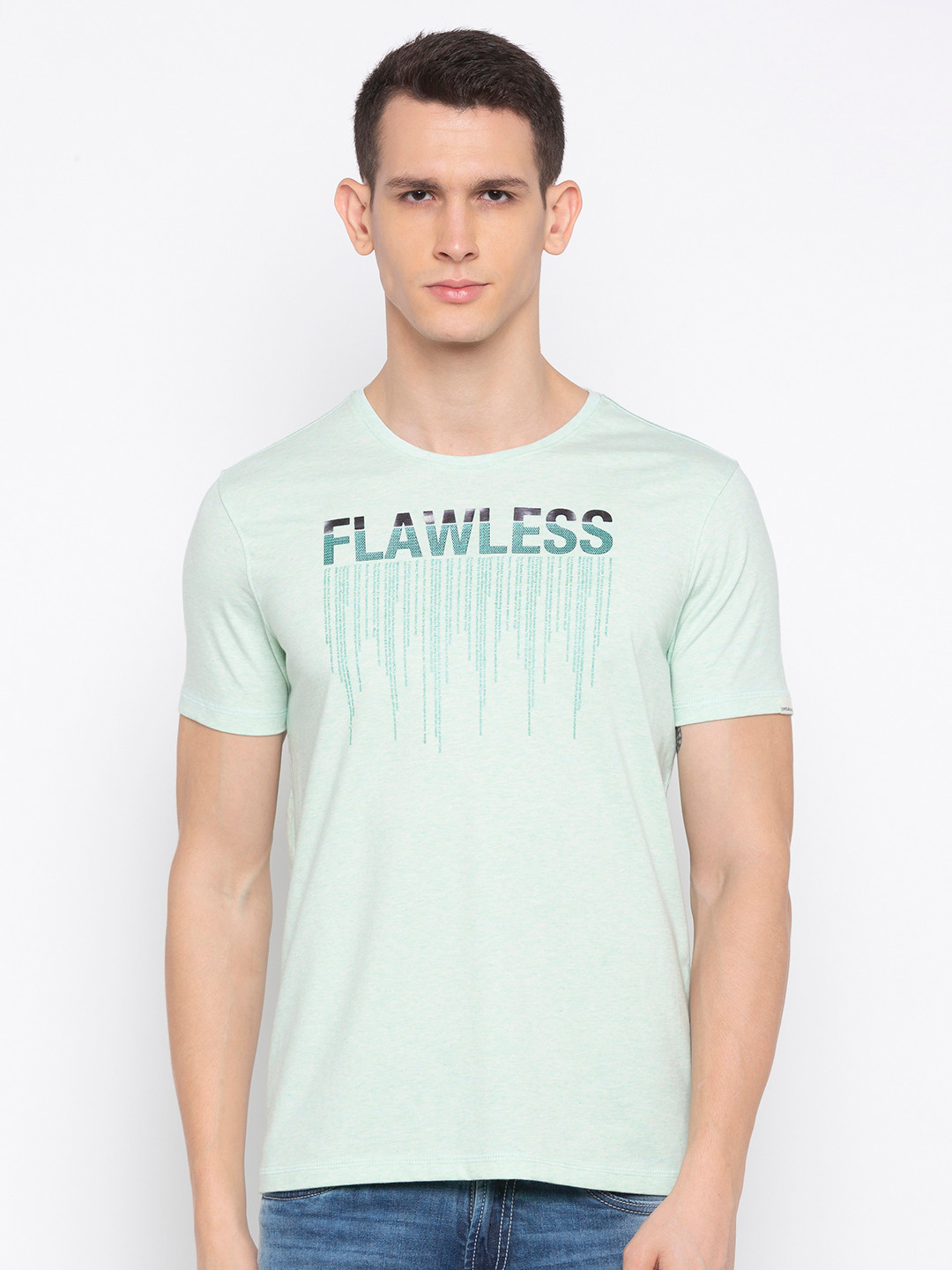 

SPYKAR Men Sea Green Printed Round Neck T-shirt