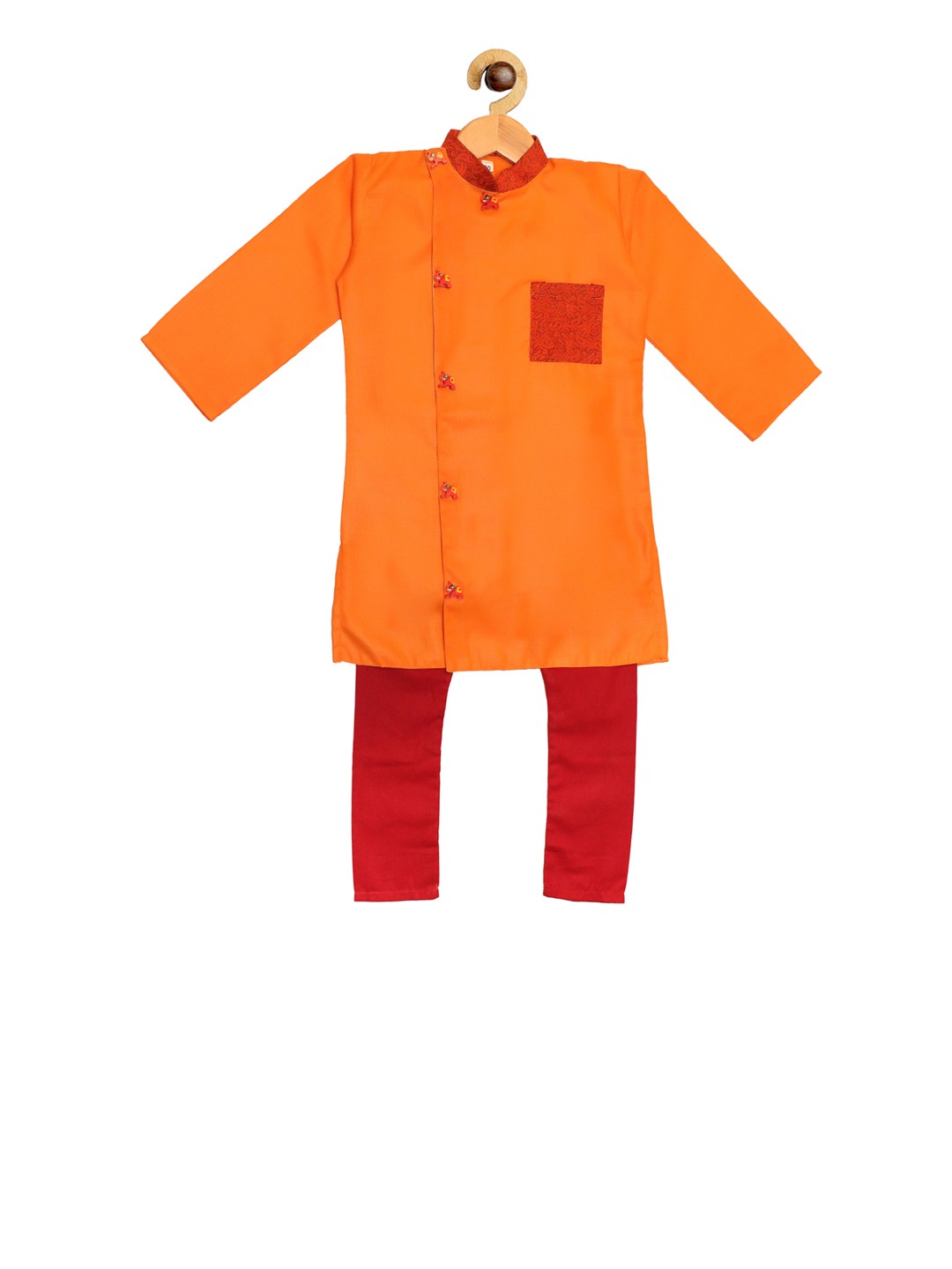 

SOULFULLY INDIAN Boys Orange & Red Printed Kurta with Pyjamas