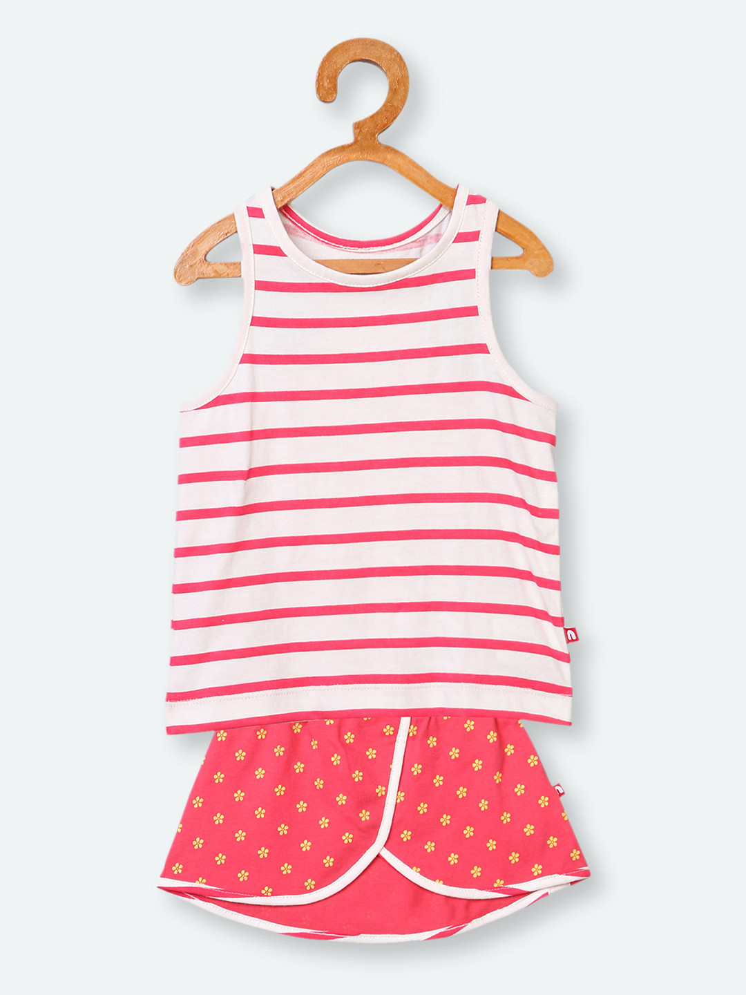 

Nino Bambino Infant White & Pink Striped Organic Cotton Top with Skirt