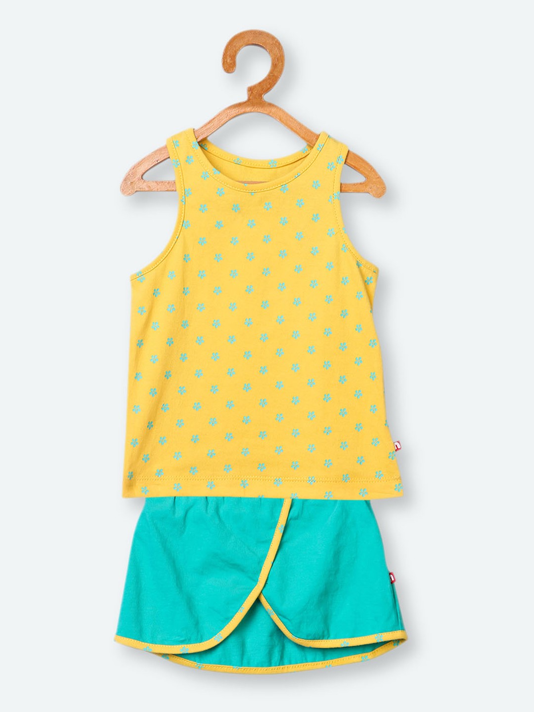 

Nino Bambino Infant Yellow & Turquoise Blue Organic Cotton Printed Top with Skirt