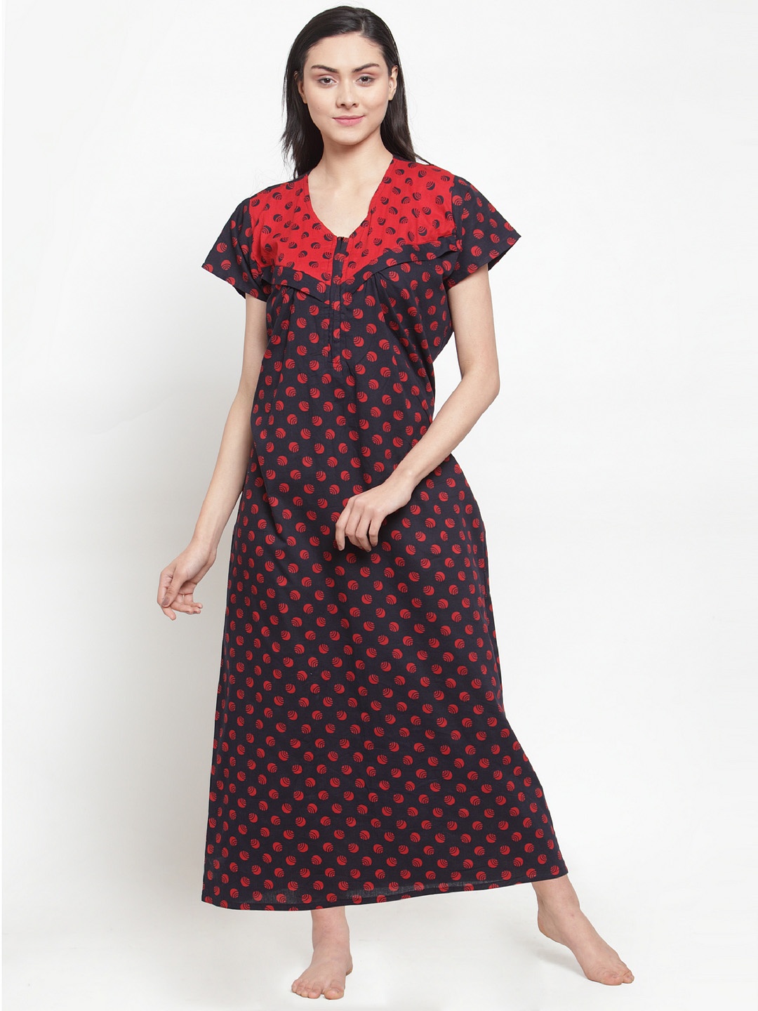 

Secret Wish Black & Red Printed Maternity Nightdress NT-E214-829