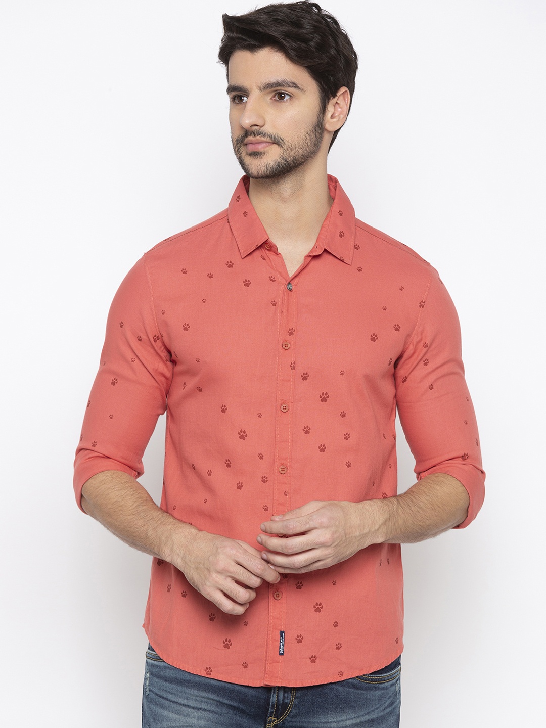 

SPYKAR Men Peach-Coloured Printed Shirt