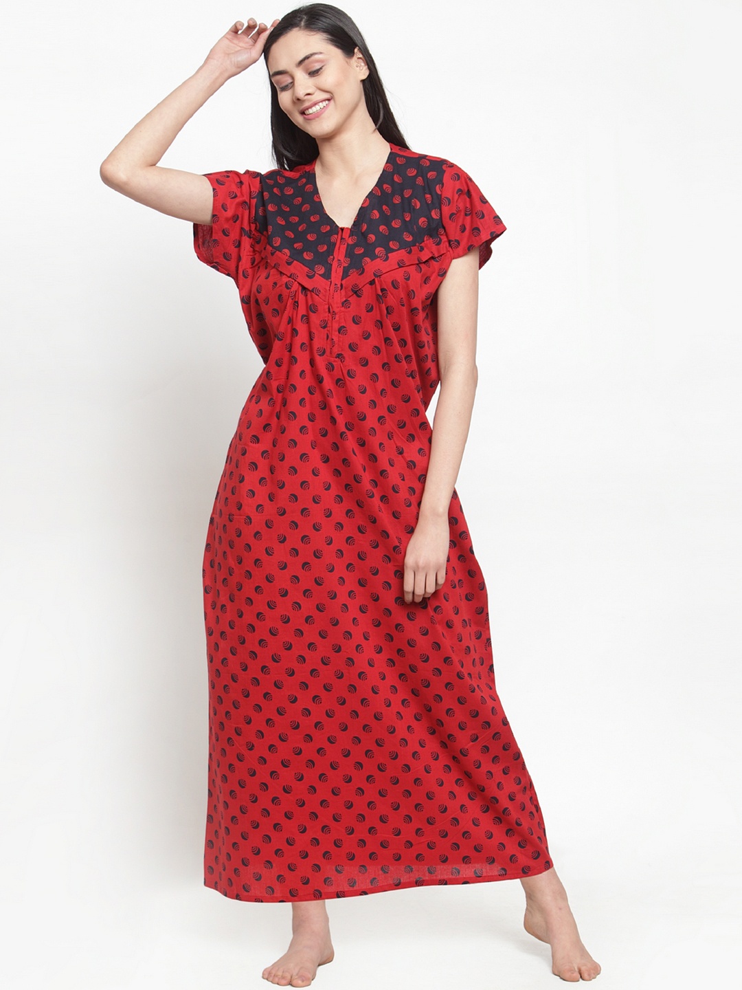 

Secret Wish Red Printed Maternity Nightdress NT-E214-828