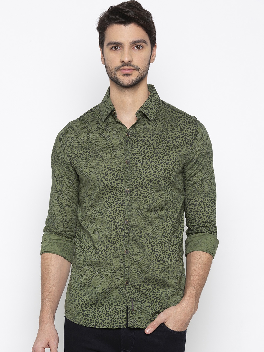 

SPYKAR Men Olive Green Printed Shirt