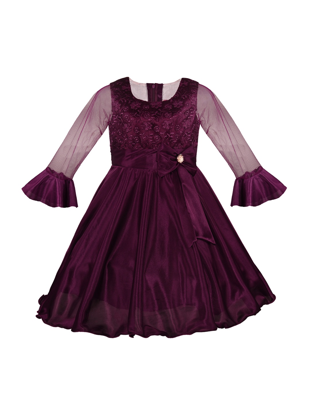 

Wish Karo Girls Purple Embroidered Fit and Flare Dress