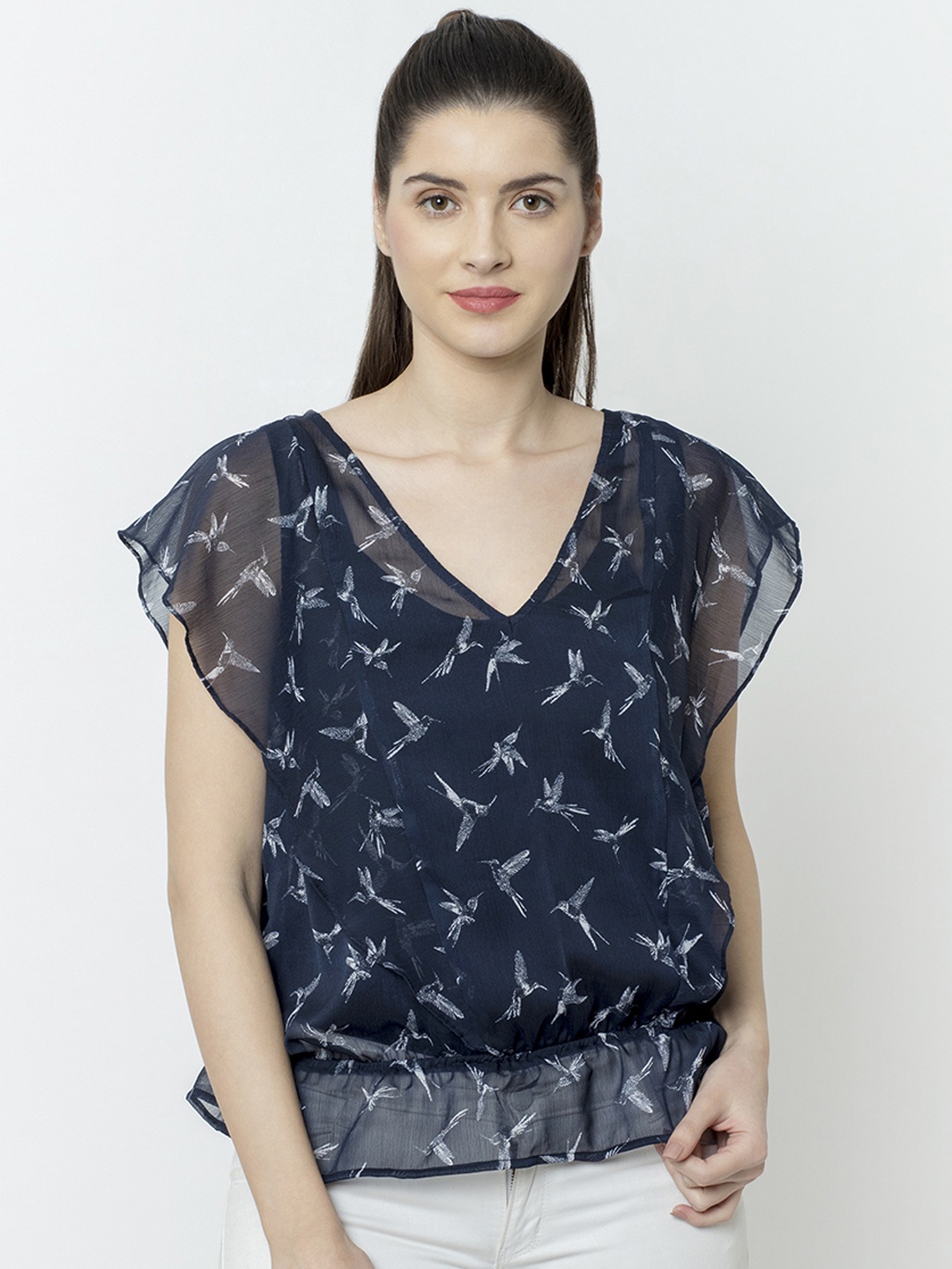 

SQew Women Blue Printed Blouson Top