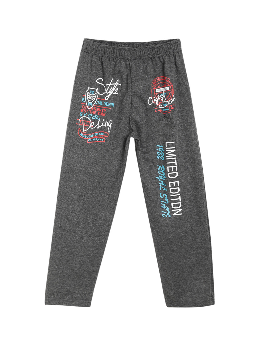 

SWEET ANGEL Girls Charcoal Grey Printed Straight-Fit Track Pants