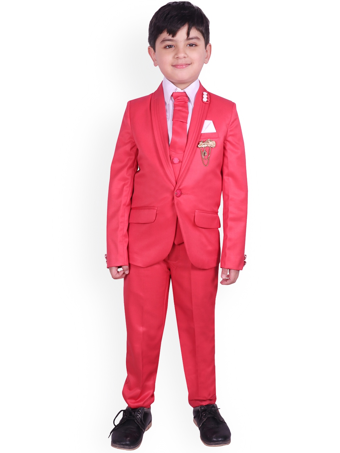 

SG YUVRAJ Boys Pink & White Solid Tuxedo Party Suit
