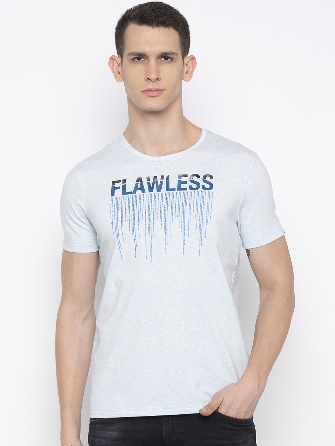 

SPYKAR Men Blue Printed Round Neck T-shirt