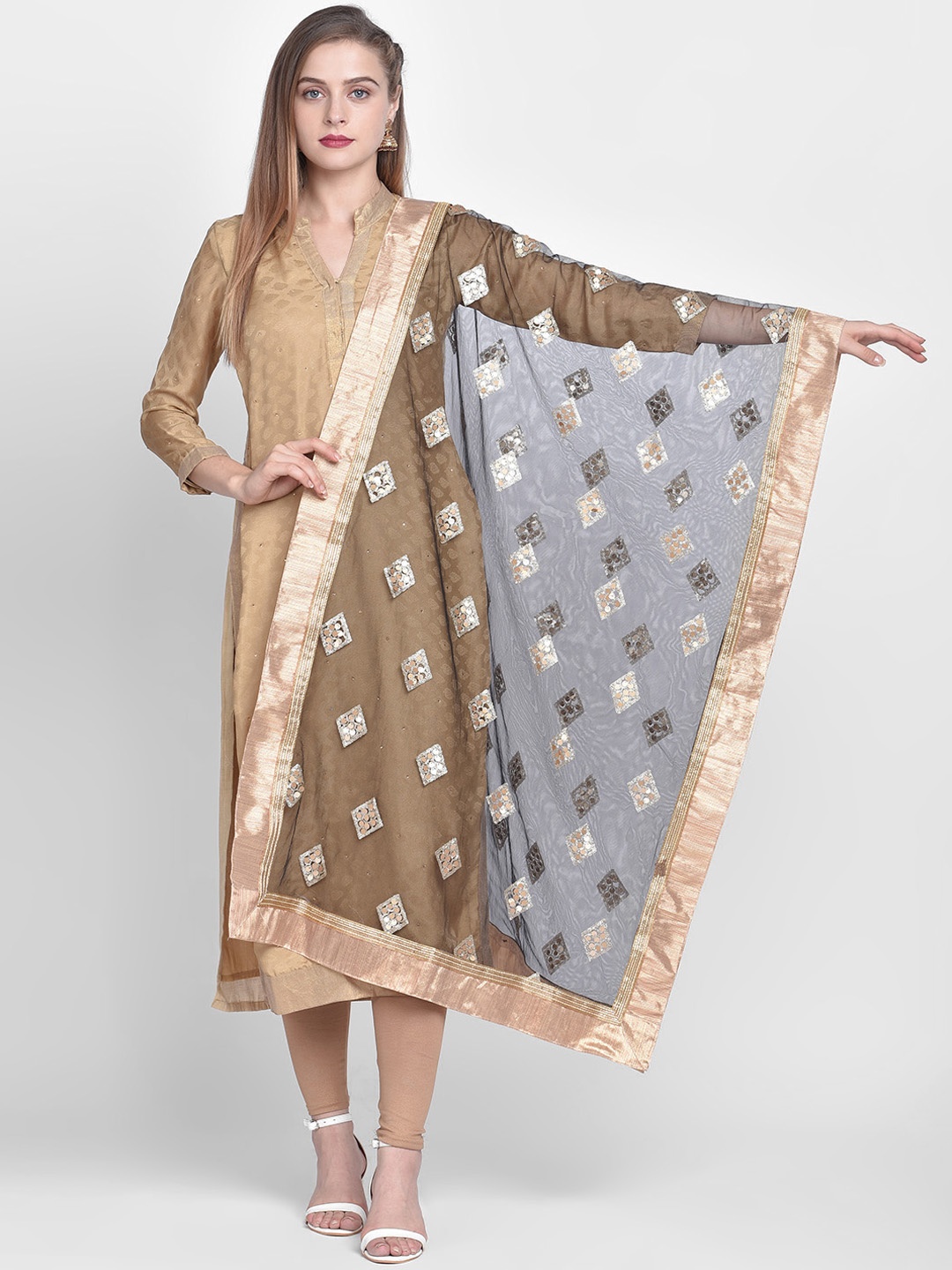 

Dupatta Bazaar Black & Gold-Coloured Embroidered Dupatta