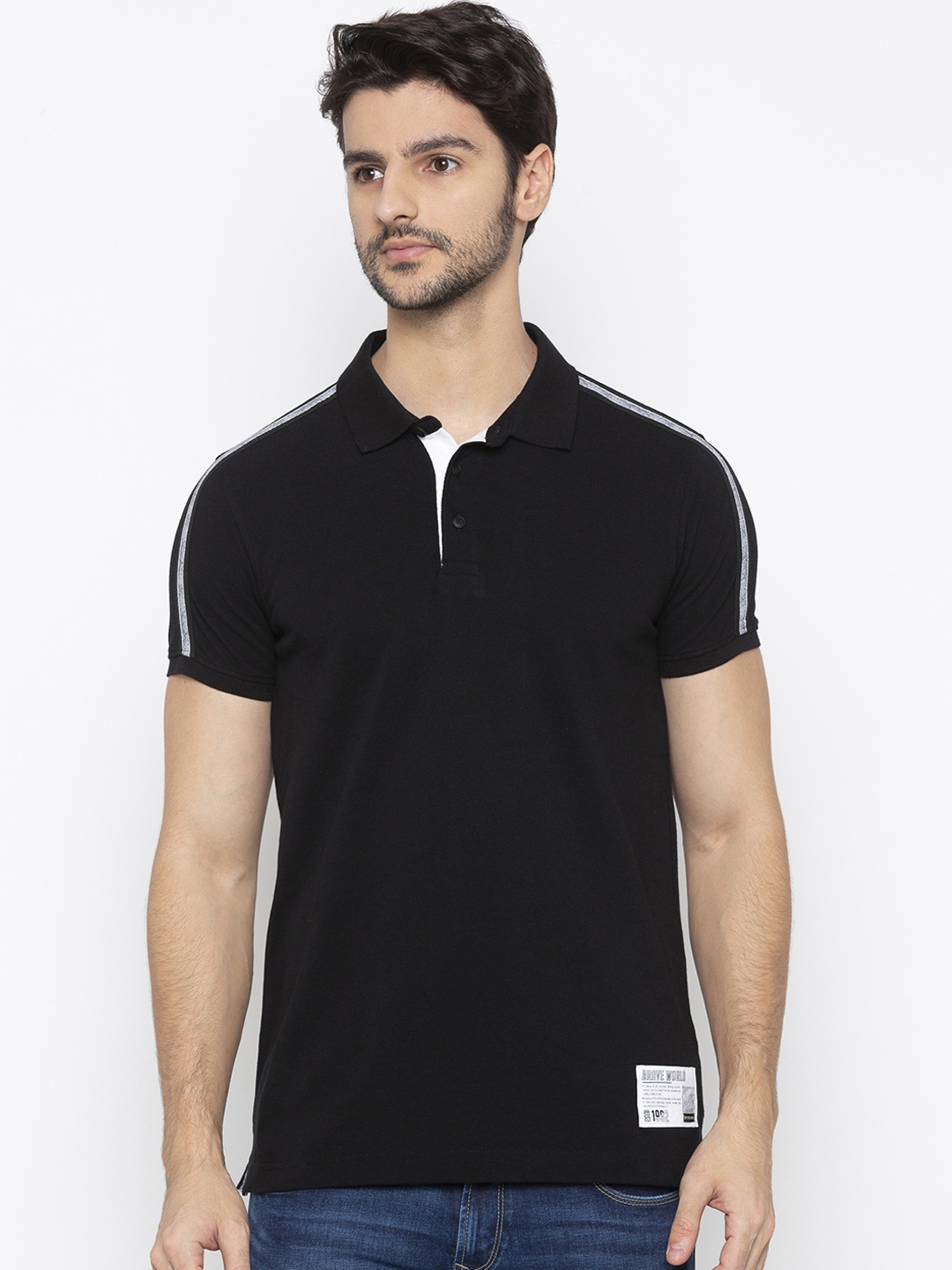 

SPYKAR Men Black Colourblocked Polo Collar T-shirt